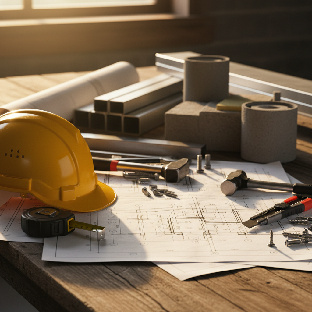 Construction tools and materials detail - warehouse renovation project Katy TX